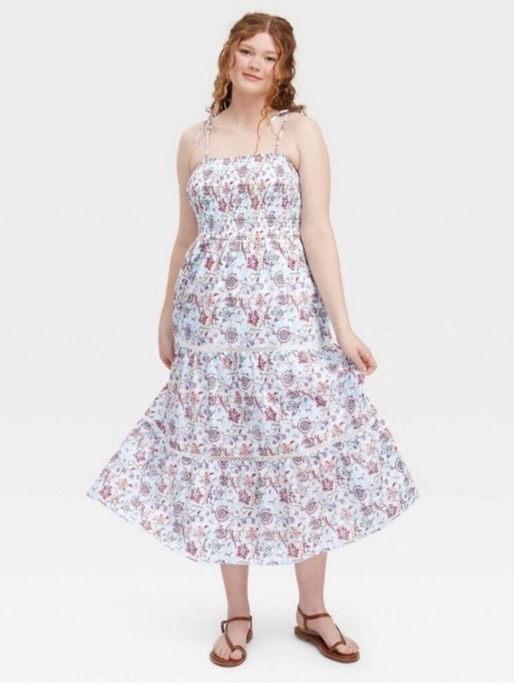 NWT Roller Rabbit Dress Womens Multicolor Floral Smocked Maxi Boho Sundress